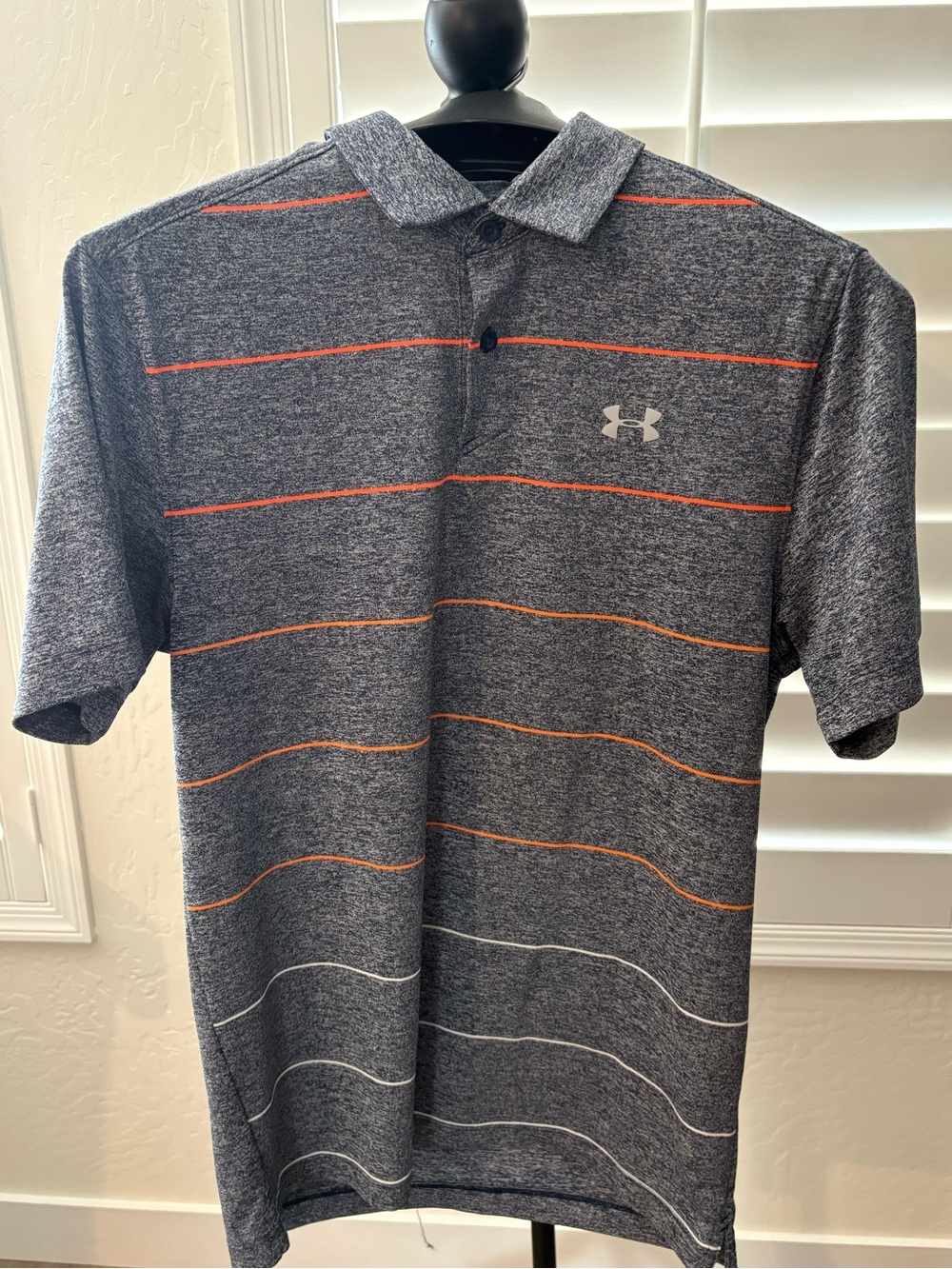 Under Armour Men's Heather Gray Polo with Orange and White Stripes